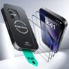 Na zdjęciu widoczne jest opakowanie szkła hartowanego z napisem "Press here" oraz "ESR Tempered Glass Screen Protector", obok którego znajduje się smartfon z wyświetlaczem pokazującym godzinę 9:41 i datę "Monday, September 9". Widać również kilka warstw s