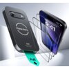 Na zdjęciu widoczne jest opakowanie szkła hartowanego ESR UltraFit Tempered Glass z napisem "Press here" oraz telefon z wyświetlaczem pokazującym godzinę 9:41 i datę "Monday, September 9". Obok telefonu znajdują się trzy przezroczyste warstwy szkła, a na 