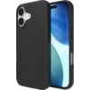 Czarne etui na telefon z widocznymi przyciskami bocznymi i wycięciami na aparat oraz porty, obok którego znajduje się telefon z wyświetlaczem pokazującym niebiesko-zielony wzór. Produkt to "Etui ZAGG Luxe Snap MagSafe do Apple iPhone 17 Czarny".