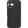 Czarne etui na telefon z wycięciem na dwa obiektywy aparatu i lampę błyskową, o teksturowanej powierzchni. Produkt przeznaczony jest do modelu Apple iPhone 17 i posiada funkcję MagSafe.