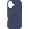 Granatowe etui na telefon z wycięciem na aparat, posiada gładką powierzchnię z teksturowanymi bokami. Produkt jest przeznaczony do urządzeń z funkcją MagSafe.