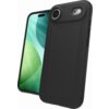 Czarne etui na telefon z wycięciem na aparat i przyciski, obok którego znajduje się telefon z wyświetlaczem pokazującym zielono-niebieskie okręgi.