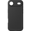 Czarne etui na telefon z dwoma otworami na aparat i lampę błyskową, posiada teksturowaną powierzchnię po bokach. Produkt jest przeznaczony do urządzeń z funkcją MagSafe.