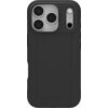 Czarne etui na telefon z trzema okrągłymi otworami na aparaty oraz dwoma mniejszymi otworami na lampę błyskową i mikrofon. Powierzchnia etui ma delikatną teksturę, a krawędzie są zaokrąglone.