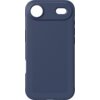 Granatowe etui na telefon z wycięciami na aparat i dodatkowy element, o teksturowanej powierzchni na bokach. Produkt przeznaczony jest do urządzeń z funkcją MagSafe.