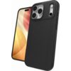 Czarne etui na telefon z trzema wycięciami na aparaty i jednym na lampę błyskową, obok widoczny jest telefon z kolorowym ekranem. Etui ma teksturowaną powierzchnię i wyraźne przyciski boczne.
