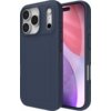 Granatowe etui ZAGG Luxe Snap MagSafe do Apple iPhone 17 Pro, z trzema wycięciami na aparaty i przyciskami bocznymi, prezentowane na tle telefonu z kolorowym ekranem. Etui ma teksturowaną powierzchnię i otwory na kamerę oraz przyciski.