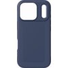 Granatowe etui do telefonu z wycięciami na aparat i dodatkowy element, o teksturowanej powierzchni z delikatnymi, ukośnymi liniami. Produkt jest przeznaczony do modelu Apple iPhone 17 Pro i posiada funkcję MagSafe.