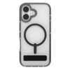 Przezroczyste etui na telefon z czarnym okręgiem i prostokątnym elementem na tylnej części, zaprojektowane dla Apple iPhone 17. W górnym rogu widoczne są dwa otwory na aparat i lampa błyskowa.