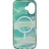 Przezroczyste etui na telefon z wielokolorowym, opalizującym wzorem, posiada okrągły nadruk z napisem "PROTECT BETTER" oraz logo "ZAGG" poniżej. Etui ma wycięcie na aparat w górnej części.