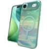 Na zdjęciu widoczne jest wielokolorowe etui na telefon z efektem olejowej plamy, z okrągłym wzorem na środku, przeznaczone do Apple iPhone 17 Air. Obok etui znajduje się telefon z wyświetlaczem pokazującym zielono-niebieskie okręgi.
