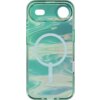Przezroczyste etui na telefon z efektem wielokolorowej, opalizującej powierzchni, posiada okrągły wzór z napisem "PROTECT BETTER" oraz logo "ZAGG" na dole. Etui ma dwa otwory na aparat i lampę błyskową.