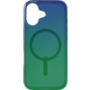 Wielokolorowe etui do telefonu z gradientem przechodzącym od niebieskiego do zielonego, z wycięciem na aparat i widocznym okrągłym wzorem na środku. Produkt jest przeznaczony do urządzeń z funkcją MagSafe.