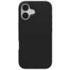 Czarne etui na telefon z wycięciem na dwa obiektywy aparatu i lampę błyskową. Etui ma gładką powierzchnię i zaokrąglone krawędzie.