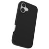 Czarne etui na telefon z wycięciem na podwójny aparat fotograficzny i lampę błyskową. Na boku etui widoczny jest przycisk oraz tekst "ZAGG".