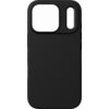 Czarne etui na telefon z dużym wycięciem na aparat i mniejszym otworem obok. Powierzchnia etui jest gładka i jednolita.
