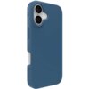 Niebieskie etui na telefon z wycięciem na dwa obiektywy aparatu i logo "ZAGG" w rogu. Etui ma gładką powierzchnię z teksturowanymi elementami na bokach.