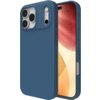 Ciemnoniebieskie etui na telefon z trzema wycięciami na aparaty oraz dodatkowymi przyciskami po bokach, widoczne na tle ekranu z abstrakcyjnym wzorem w odcieniach czerwieni i beżu. Na boku etui znajduje się napis "ZAGG".