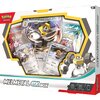 Pudełko z grą karcianą "Pokemon TCG Melmetal Ex Box" zawiera ilustracje kart z postaciami Melmetal i Meltan oraz logo "Pokemon Trading Card Game". Na opakowaniu widnieje napis "Melmetal ex Box" oraz oznaczenie wiekowe 6+.