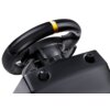 Czarno-złota kierownica do gier z widocznymi dwoma pokrętłami na podstawie. Produkt przeznaczony do użytku z PS, Xbox, PC, Nintendo i Android.