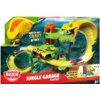 Opakowanie przedstawia zabawkowy tor "Jungle Garage Playset" z motywem dżungli, w tym dużym wężem i samochodzikami. Na opakowaniu widnieje logo "Dickie Toys" oraz napisy: "WATCH OUT! SNAKE ATTACK!", "LARGE CAR LIFT INCL. 1 METAL CAR", "3 LEVELS PLAY", a t