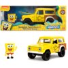 Opakowanie zawiera żółty model samochodu z napisem "Bronco" oraz figurkę SpongeBoba, z tekstem "SpongeBob SquarePants & 1973 Ford Bronco". Na opakowaniu widoczne są loga Nickelodeon i Jada, a także napis "Die-Cast Figure".