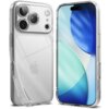 Przezroczysto-brokatowe etui na telefon z trzema dużymi otworami na aparaty oraz mniejszymi na lampę błyskową i inne czujniki. Obok etui znajduje się telefon z wyświetlaczem pokazującym abstrakcyjną grafikę w odcieniach niebieskiego i zielonego.