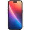 Na zdjęciu widoczny jest smartfon w czarno-srebrnym etui z gradientowym, kolorowym tłem na ekranie, które przechodzi od czerwieni przez pomarańcz do fioletu i niebieskiego. Etui ma gładką powierzchnię i wyraźnie zaznaczone krawędzie.