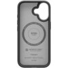 Czarno-srebrne etui do iPhone'a z widocznym napisem "ENZO ARAMID" oraz okrągłym wzorem z tekstem "Magnetic Case for iPhone • MagFit • Patent 11-863223". Na dole znajduje się logo "AEROCORE" z napisem "Made of genuine ARAMID" oraz logo "spigen" z informacj