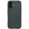 Zielone etui na telefon z teksturą w drobne trójkąty, posiada wycięcia na dwa obiektywy aparatu i lampę błyskową. Produkt jest przeznaczony do modelu Apple iPhone 17.
