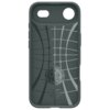 Zielone etui na telefon z geometrycznym wzorem na wewnętrznej stronie, z widocznym logo "Spigen" oraz napisem "Liquid Air". Na etui znajduje się również tekst: "Designed by Spigen Inc in California Made in South Korea www.spigen.com".