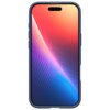 Na zdjęciu widoczny jest smartfon w granatowym etui z wyświetlaczem prezentującym gradientowy wzór w odcieniach czerwieni, fioletu i niebieskiego. Etui ma smukły design z teksturowanymi bokami.