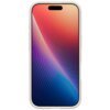 Na zdjęciu widoczny jest smartfon w beżowym etui z wyświetlaczem prezentującym gradientowy wzór w odcieniach czerwieni, fioletu i niebieskiego. Na górze ekranu znajduje się wycięcie na aparat i głośnik.