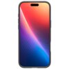 Na zdjęciu widoczny jest smartfon w czarnym, matowym etui z wyświetlaczem prezentującym gradientowy wzór w odcieniach czerwieni, fioletu i niebieskiego. Etui ma teksturowaną powierzchnię i wycięcia na przyciski oraz aparat.