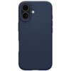 Granatowe etui na telefon z teksturą w drobne trójkąty, posiada wycięcia na dwa obiektywy aparatu i lampę błyskową. Produkt jest przeznaczony do modelu Apple iPhone 17.
