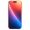 Różowe etui na telefon z widocznym ekranem, na którym znajduje się gradientowy wzór w odcieniach czerwieni, fioletu i niebieskiego. Produkt to "Etui SPIGEN Liquid Air do Apple iPhone 17 Pro Max Różowy".