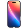 Etui na telefon w kolorze granatowym z żółtymi przyciskami, z widocznym gradientowym tłem na ekranie w odcieniach czerwieni, pomarańczu, fioletu i niebieskiego. Produkt to "Etui SPIGEN Nano Pop Mag MagSafe do Apple iPhone 17 Air Granatowy".