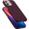 Burgundowe etui na telefon z widocznymi przyciskami i wycięciami na aparat oraz porty, z logo producenta na dolnej części. Etui jest pokazane na telefonie z kolorowym ekranem.