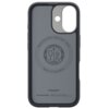 Czarne etui na telefon z wycięciem na aparat i okrągłym wzorem na środku, zawierającym tekst: "Magnetic Case for iPhone • MagFit • Patent 1.869.232" oraz "ALIQUID FIBI VIS" z logo Spigen. Na dole widnieje napis: "NanoPop MagFit • Spigen Inc. in Irvine, Ca