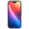 Granatowe etui na telefon z żółtymi przyciskami, z kolorowym gradientowym tłem na ekranie, przechodzącym od czerwieni przez fiolet do niebieskiego.