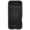 Czarne etui z widocznym logo "spigen" oraz napisem "Optik Armor MagFit" na dole. Na środku znajduje się okrągły wzór z tekstem "Magnetic Case for iPhone - MagFit - Patent 11.862.213" oraz "Spigen Inc in Irvine California".