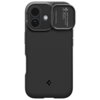 Czarne etui na telefon z widocznym napisem "Optik Armor MagFit™" oraz logo producenta. Etui posiada przesuwany element ochronny na aparat z napisem "ActiveStop Technology".
