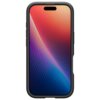 Czarny telefon w etui z wyświetlaczem pokazującym gradientowy wzór w odcieniach czerwieni, fioletu i niebieskiego. Etui ma wyraźnie zaznaczone przyciski boczne.