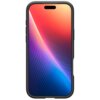 Czarne etui na telefon z widocznym ekranem, na którym znajduje się kolorowy gradient przechodzący od czerwieni przez fiolet do niebieskiego. Etui ma wyraźnie zaznaczone krawędzie i otwór na aparat u góry.