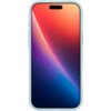 Jasnoniebieskie etui na telefon z zaokrąglonymi krawędziami, w którym znajduje się urządzenie z wyświetlaczem prezentującym gradientowy wzór w odcieniach czerwieni, fioletu i niebieskiego. Na ekranie nie ma widocznych ikon ani tekstu.