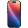 Na zdjęciu widoczny jest smartfon w czarnym etui z gradientowym tłem na ekranie, przechodzącym od czerwieni przez fiolet do niebieskiego. Etui ma smukły design i wycięcia na przyciski oraz aparat.