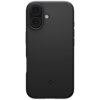 Czarne etui na telefon z dwoma otworami na aparaty fotograficzne i okrągłym otworem na lampę błyskową, posiada subtelne logo producenta w dolnej części. Powierzchnia etui jest gładka i matowa.