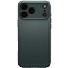 Zielone etui na telefon z trzema dużymi otworami na aparaty i jednym mniejszym na lampę błyskową, z widocznym logo producenta w dolnej części. Produkt jest przeznaczony do modelu Apple iPhone 17 Pro Max i posiada funkcję MagSafe.