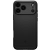 Czarne etui na telefon z trzema otworami na aparaty i dodatkowymi mniejszymi otworami, z widocznym logo producenta na dole. Etui ma gładką powierzchnię i jest przeznaczone do modelu Apple iPhone 17 Pro Max.