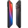 Czarne etui na telefon z trzema przyciskami po bokach, widoczne z przodu i z tyłu, z wycięciami na aparat i logo producenta na dolnej części tylnej obudowy. Na ekranie telefonu wyświetlany jest gradientowy wzór w odcieniach czerwieni, pomarańczu i fioletu